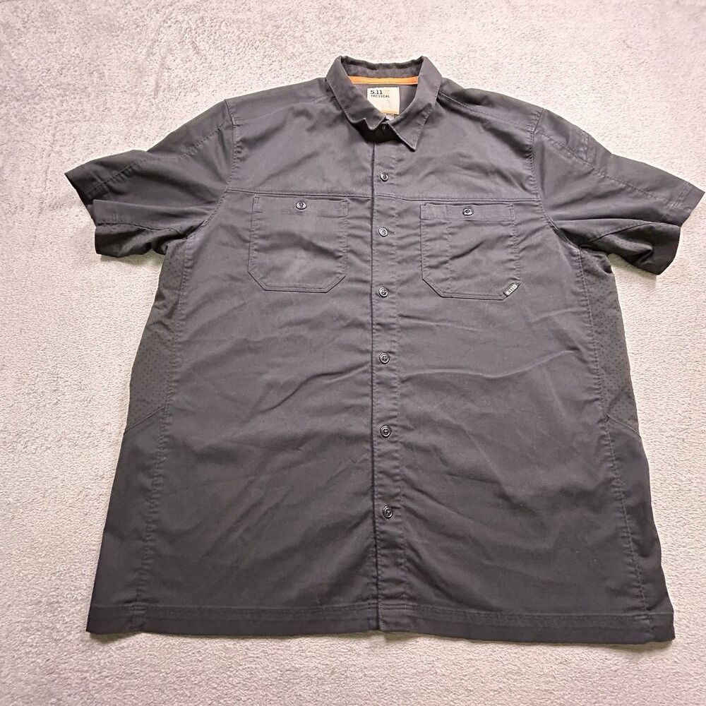 5.11 Tactical Button Up Shirt Mens L Black Vented Short Sleeve Workwear
